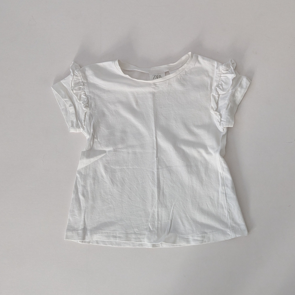 Zara White Ruffle Sleeve Tshirt 18-24mo